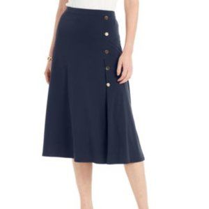 JM Collection Button-Side Skirt, Navy, NWT